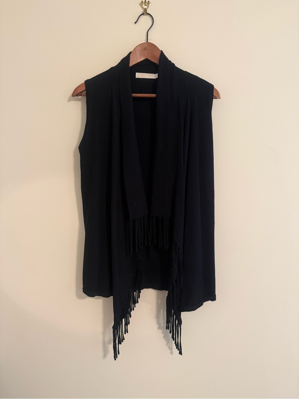 CHRISTINA Black Knit Fringe Shawl Scarf Vest